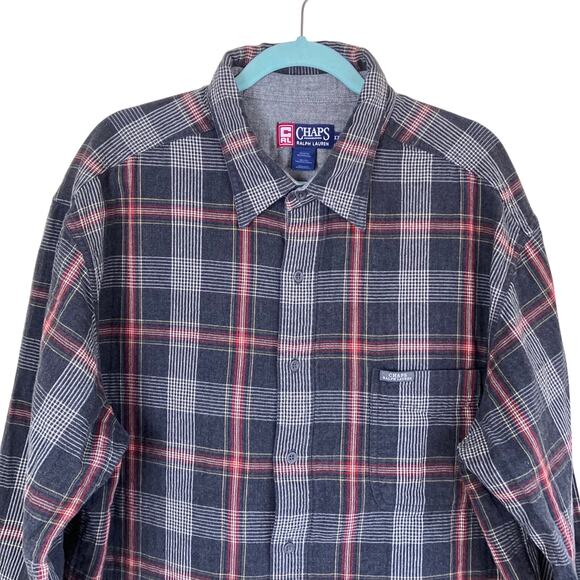 Chaps RL Mens Sz XXL Grey Plaid Button Down Shirt Double Cloth Cotton Casual - Picture 2 of 16